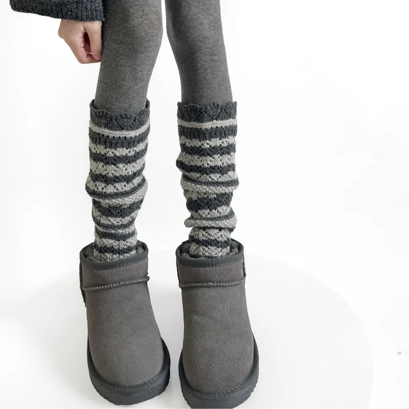 Autumn and Winter Women Stockings Color Matching Striped JK Calf Socks Wool Stockings Thickened Warm Medium Tube Socks Stockings