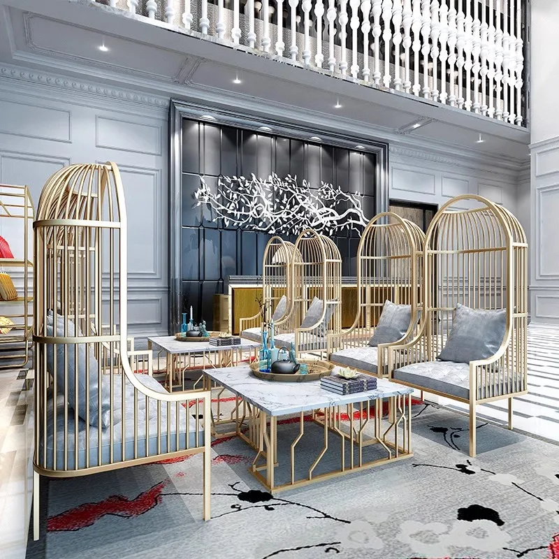 

Gold Seller Unique Design European Dining Hotel Furniture Chairs Hotel Metal Banquet Chair Birdcage Shape Gold Throne Cha
