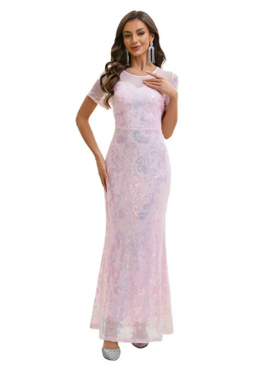 Retro 920s Sequin Skirt Evening Gown Women's Sle iny Sequin Dr for Dinner Parties Polyester Material Spring Collection