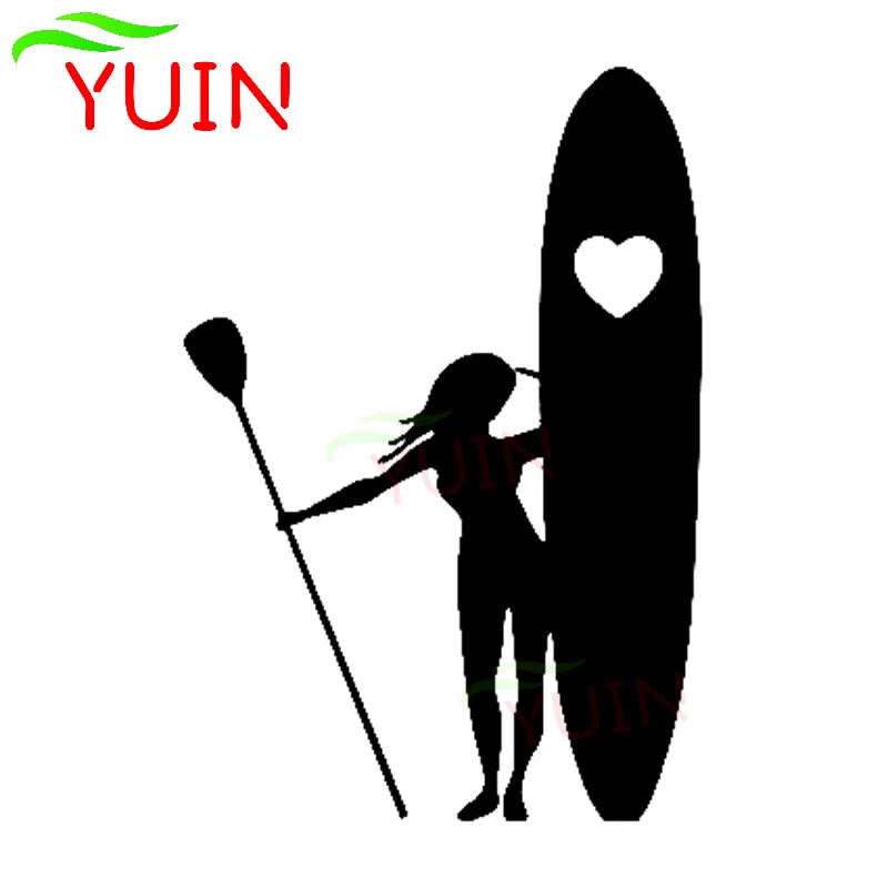 Girl Stand Up Paddle Love Fashion Decoration Sticker Personality PVC Waterproof Sunscreen Decal Black/White/Red/Laser/Silver