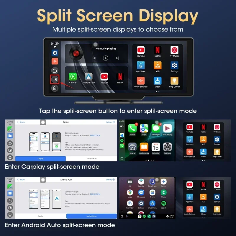 Develuck 10.26 "شاشة Carplay راديو السيارة الوسائط المتعددة فيديو أندرويد السيارات نظام تحديد المواقع والملاحة شاشة سبليت ليوتيوب Netflix Tiktok