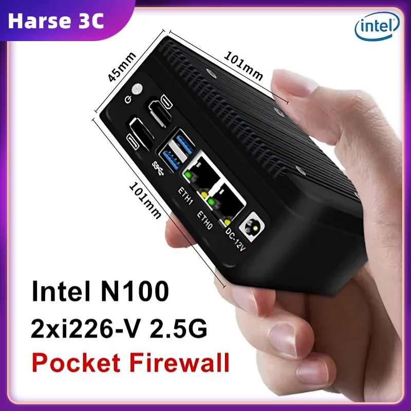 Pocket Firewall Router 12th Gen Alder Lake Intel N100 DDR5 Fanless Mini PC 2xi226-V 2.5G LAN pfSense Proxmox ESXi Server