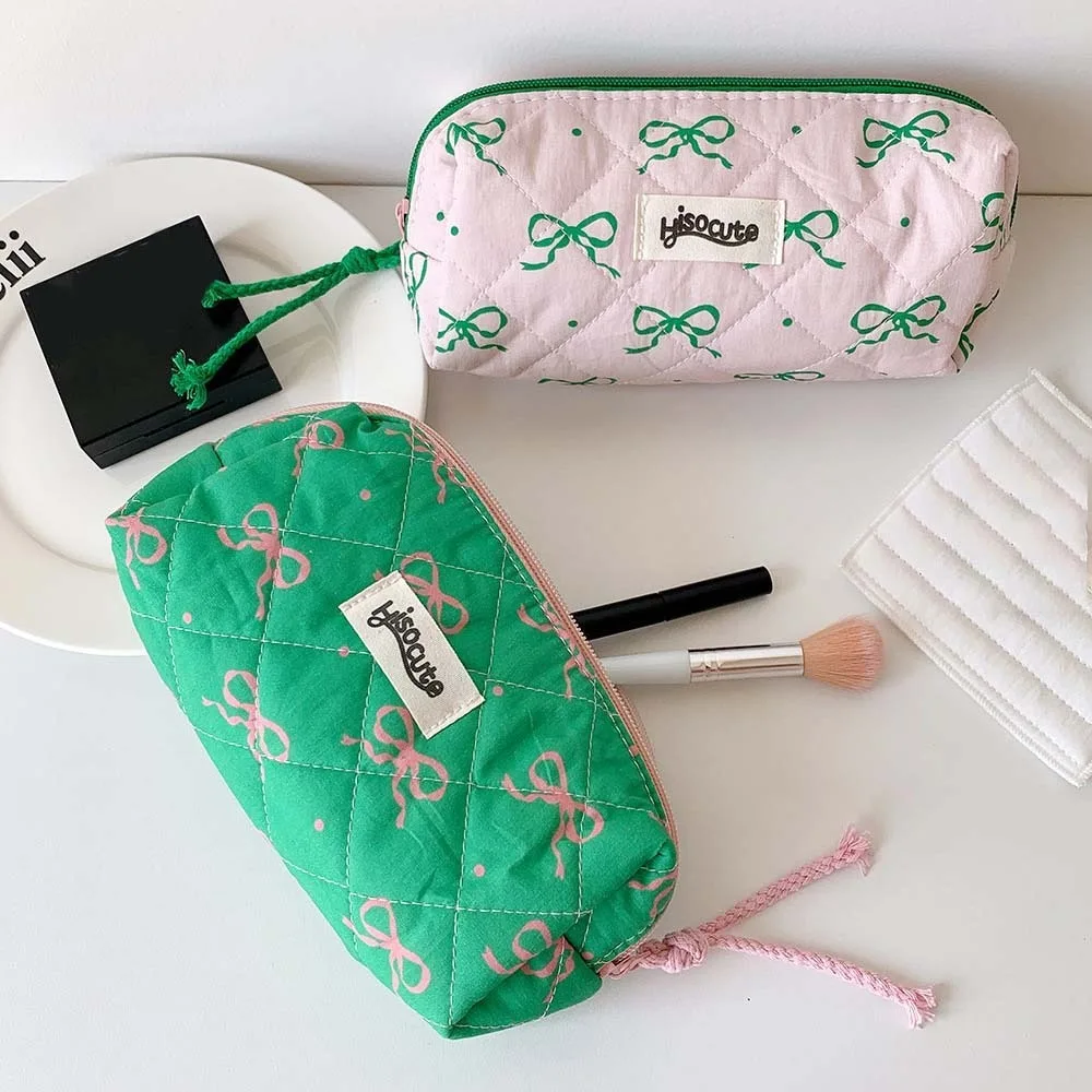 Bowknot Bow Stationery Bag Pink/Green Desktop Storage Korean Style Pencil Case Aesthetic Large Capacity Bow Pencil Pouch Student