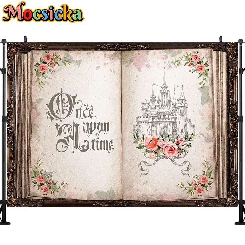 Mocsicka Castle Birthday Backdrop Girls Cinderella Blue and Silver Photography Background Princess Carriage Cake Table Banners