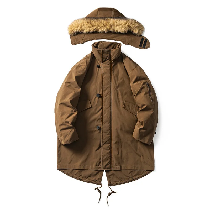 

Свободная утепленная парка в стиле ретро с наполнителем из пуха, городская повседневная белая куртка унисекс, удлиненное пальто