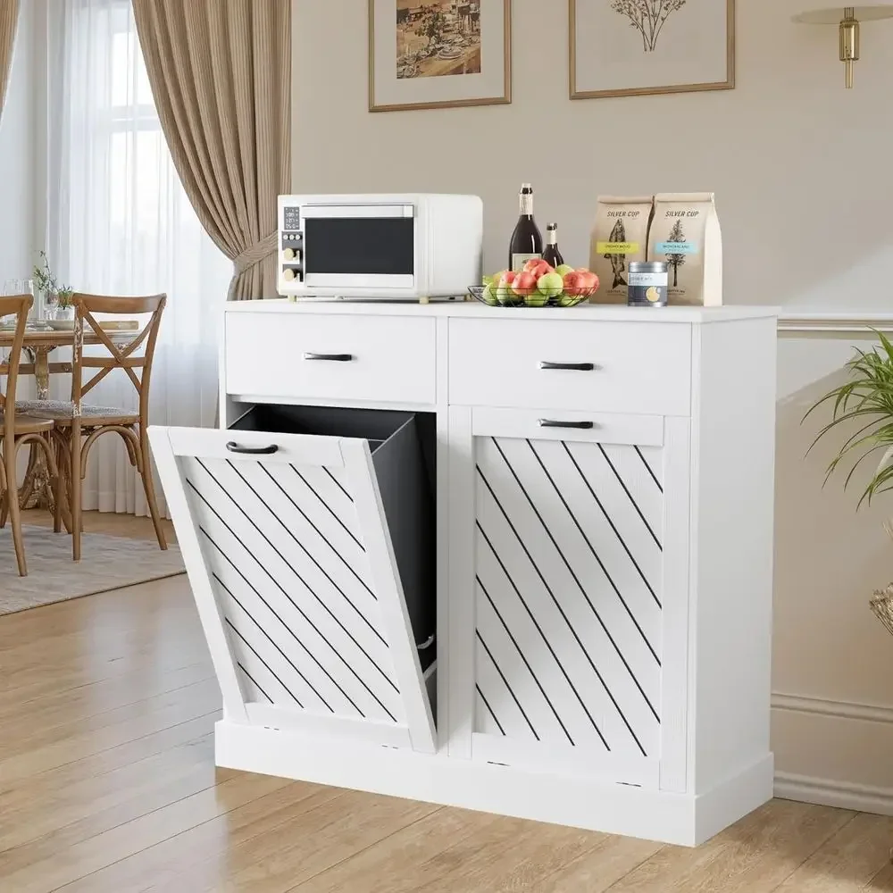 

Double Bin Trash Cabinet - 26 Gallons & 2x13 Gallons Storage Solutions for Kitchen, Laundry & Bathroom