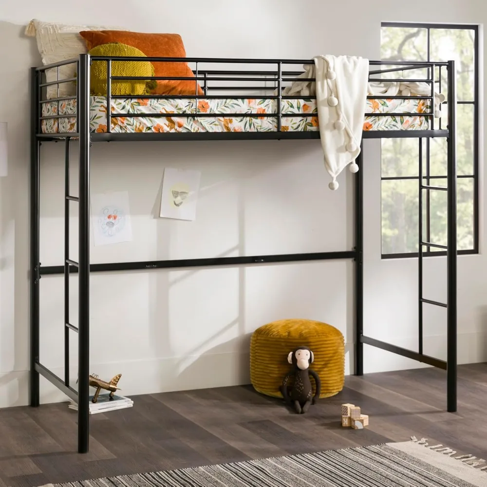 

Timothee Urban Industrial Metal Twin over Loft Bunk Bed, Twin Size, Black