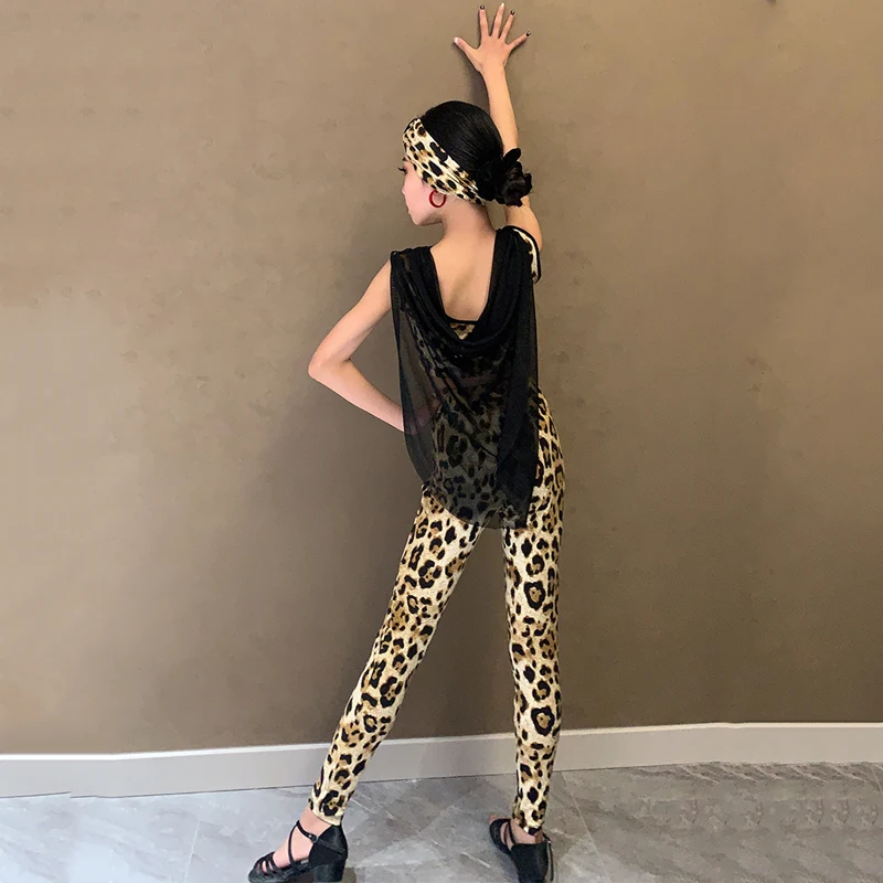 2023 Latin Dance Performance Costumes Leopard Tops Latin Pants Suit Practice Clothes Chacha Rumba Latin Dance Clothes DN15802