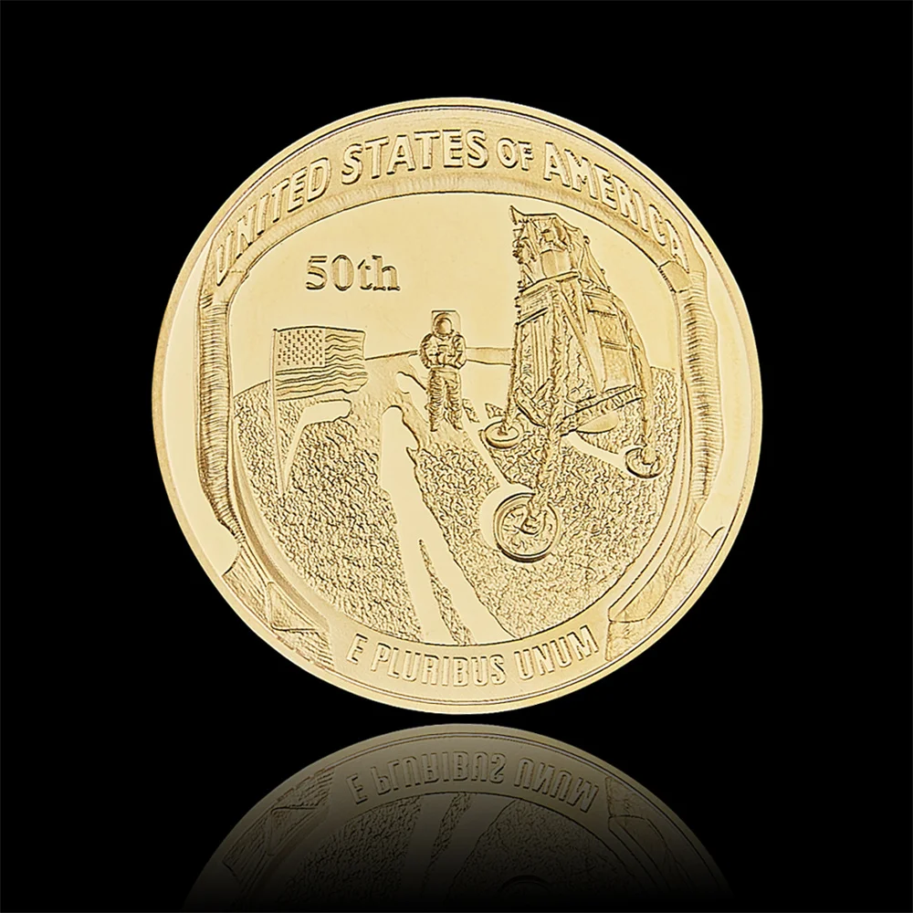عملة معدنية قابلة للتحصيل مطلية بالذهب ، هبوط على القمر ، جيميني ، أبولو ، ه بلوريبوس ، أونوم في الله لدينا الحرية ، هبوط القمر #5