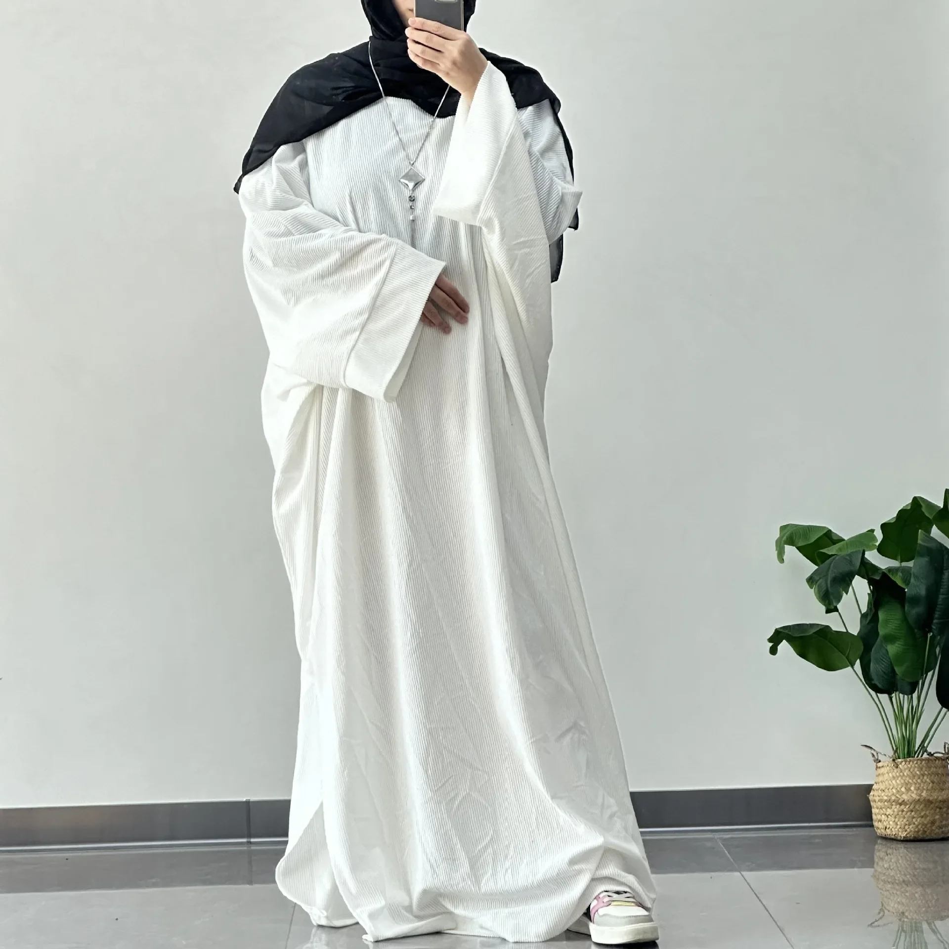Hiver velours côtelé Abaya Robe pour femmes caftan dubaï modeste robes musulmanes Islam vêtements turquie solide Robe Kebaya Caftan Jalabiya