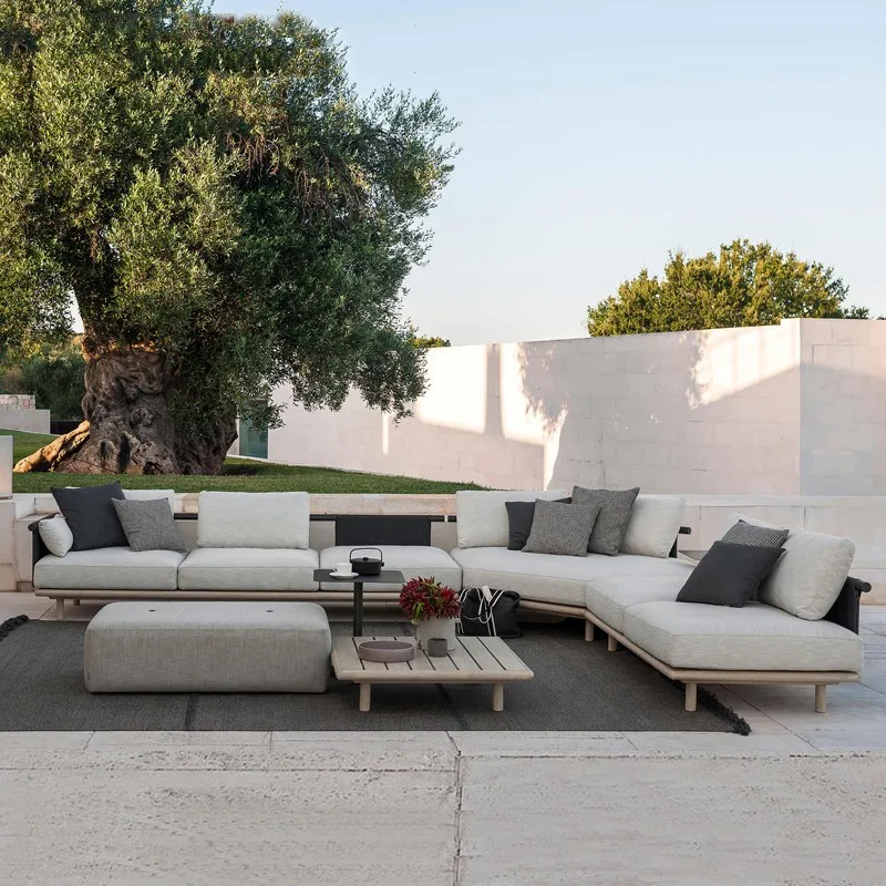 

qw-Nordic Outdoor Sofa Rope Woven Solid Wood Courtyard Terrace Garden Villa Outdoor Nordic Design Corner Rattan Chair%