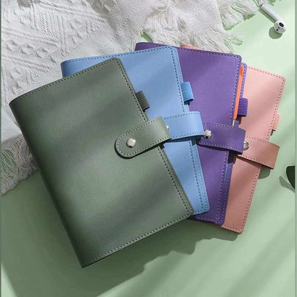 Tampa recarregável do notebook com caneta Loop, A5, A6, 6 Ring Binder, Macaroon Cor, Jornal, Agenda, Planejador, PU Leather