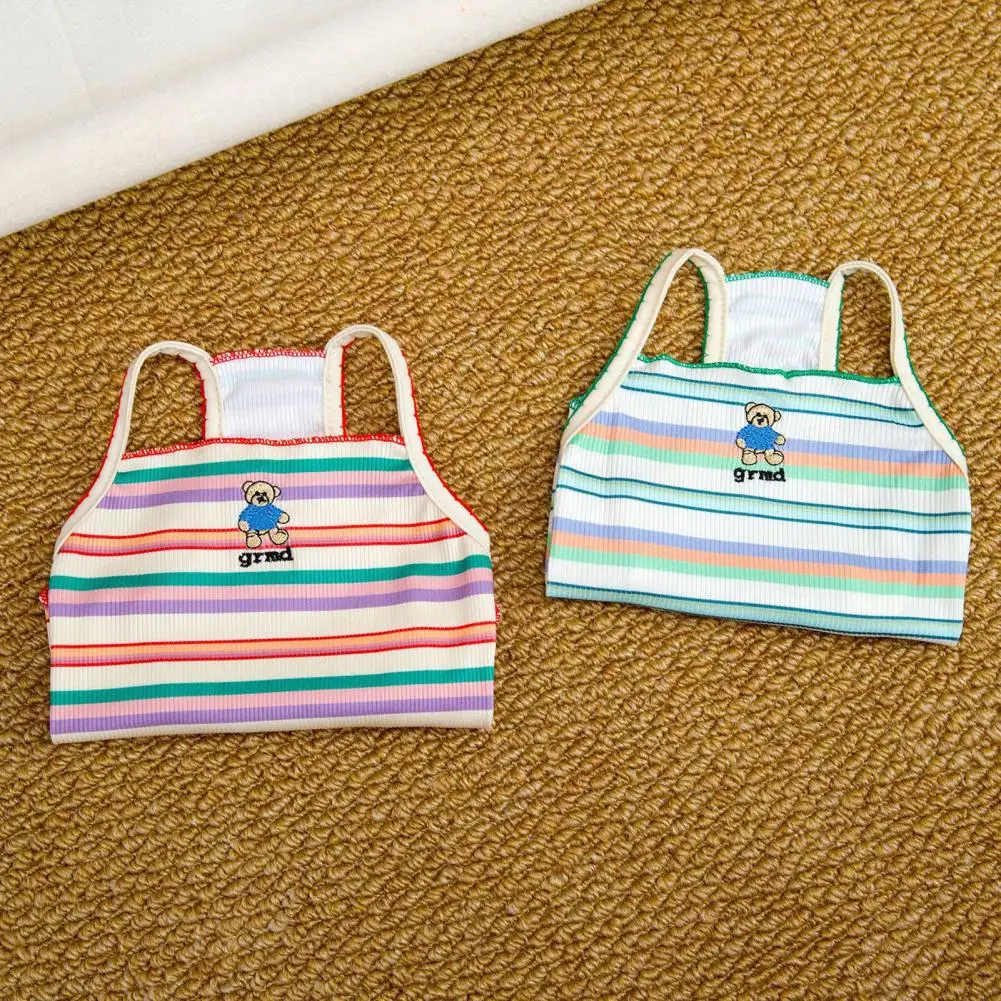 Soft Fabric Dog Tee Pet Shirt Colorful Striped Dog T-shirt Breathable Pet Tank Top Cute Bear Embroidered Summer Wear for Small