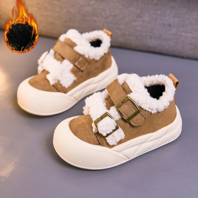 Children Flats Suede Soft Bottom Kids Casual Shoes Warm Retro 2025 Winter New Girls Flat Shoes Round Toes Versatile Korean Style