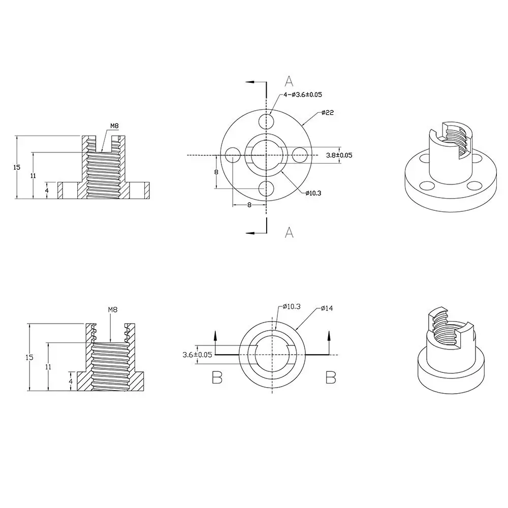 T8 Anti Backlash dado caricato a molla passo 2mm piombo 8mm eliminazione dado Gap per 8mm Acme viti filettate asta filettata stampante 3D fai da te