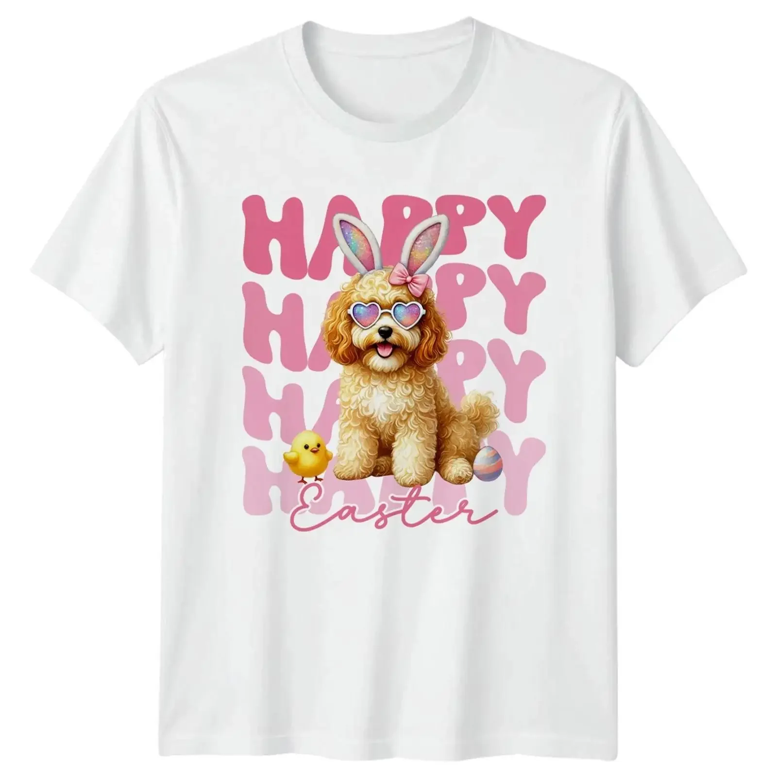 Frohe Ostern Hund mit Hase Damen T Shirt Hundebesitzer Urlaub Geschenk für Sie vintage Washed streetwear Breathable Stretched