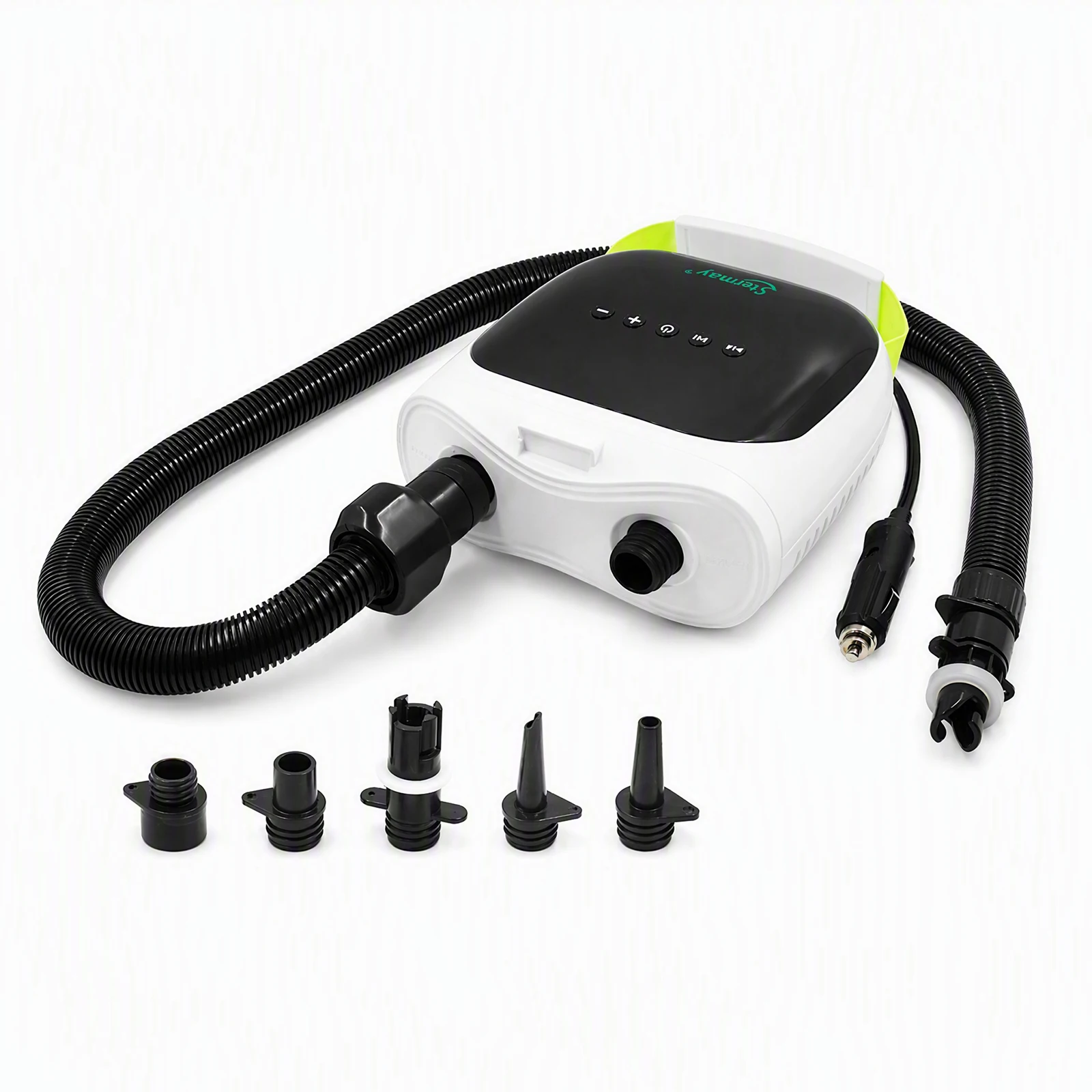 Electric Air Pump with 6 Nozzles Portable SUP Pump Dual Stage Inflation Auto-Off for Inflatable Paddle Boards Boats Mattress