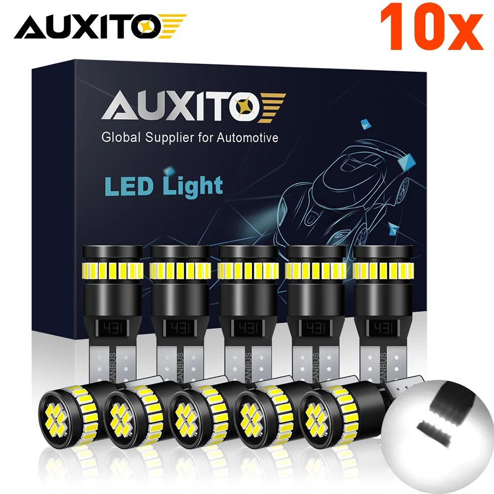 AUXITO 10Pcs W5W T10 LED Canbus Light No Error Car Interior Light 194 501 168 24SMD 3014 Chip Pure White Instrument Lights Auto