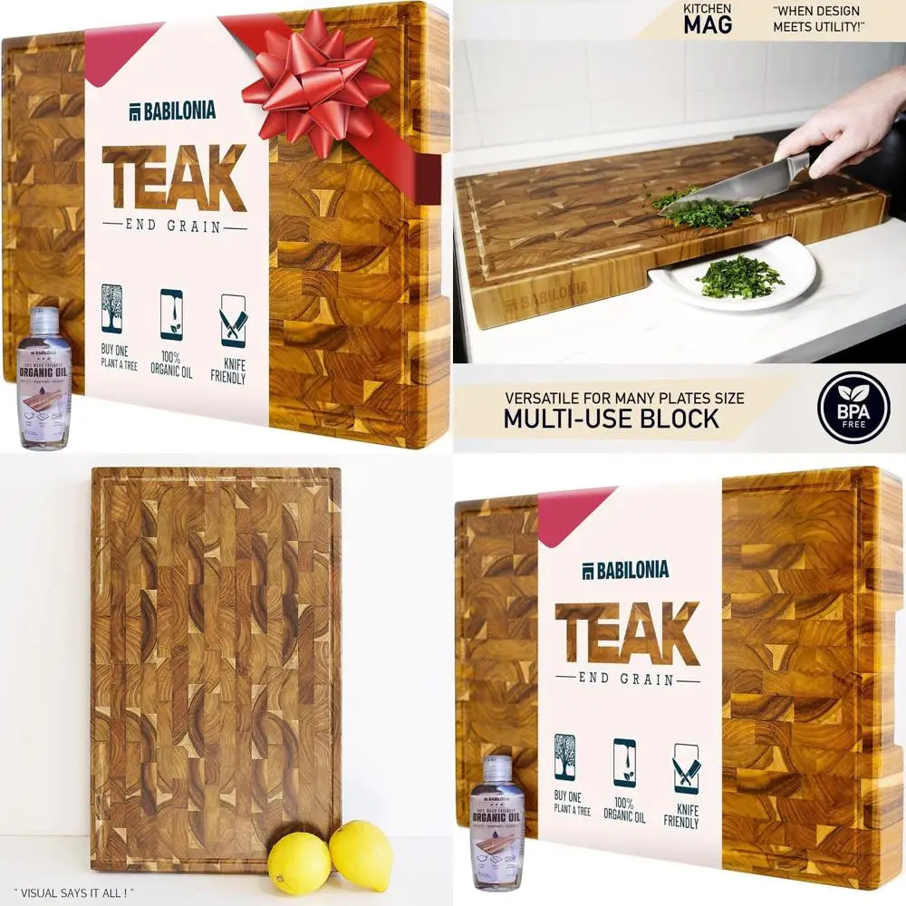 

Большая очень толстая разделочная доска премиум-класса 1,7 из зернистого дерева с ручкой, бутылкой с маслом и тарелкой, сверхпрочный мясной блок, зарядный компьютер