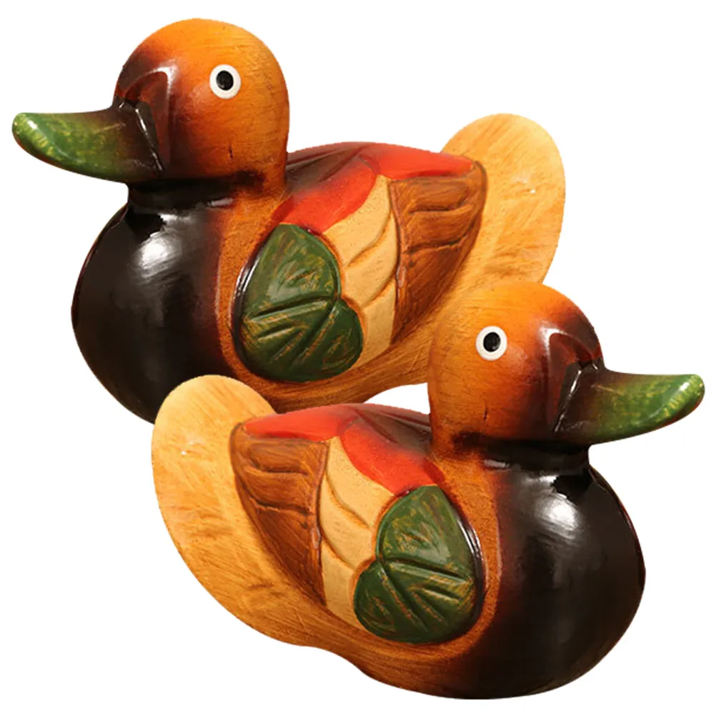 

1 Pair Wooden Ducks Statue Desktop Decor Home Decoration Craft Wedding Gift For Couples Anniversary Valentine Ornament