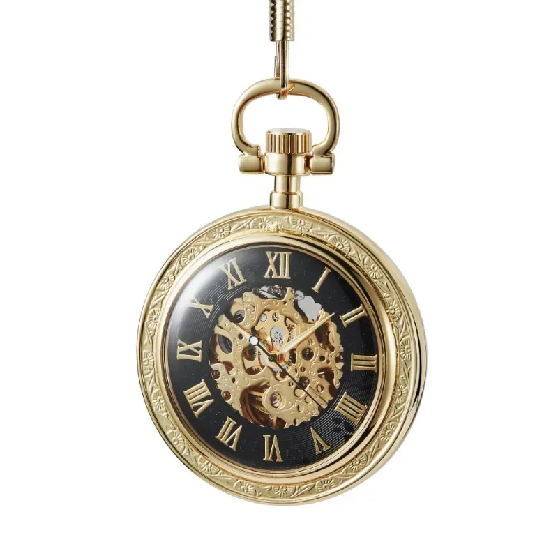 Semi-automatic mechanical pocket watch with bronzed transparent base for men and women gift mechanical watch