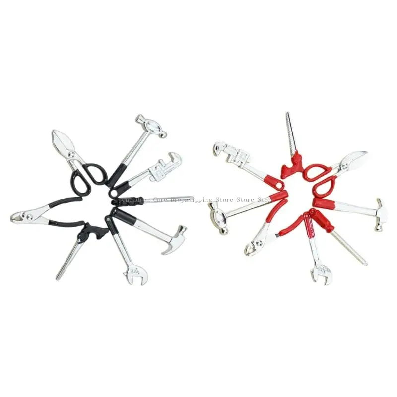 مجموعة أدوات تفاعلية مكونة من 8 قطع من ملحقات بيت الدمية مع مفتاح مطرقة، تصميم واقعي لتنمية إبداع الأطفال