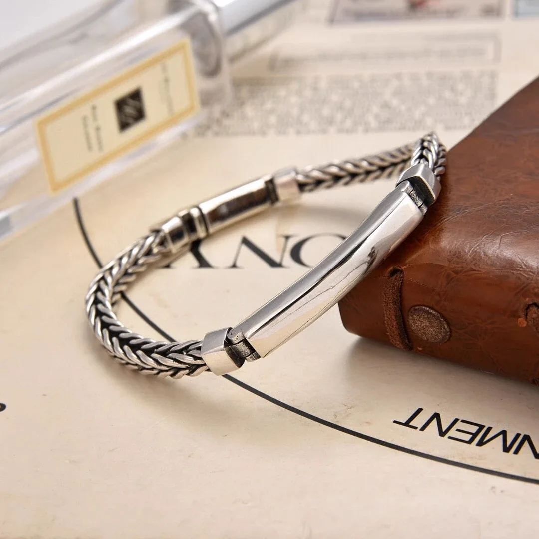 New Silver Color Smooth Simple Handwoven Bracelet for Man Chain with A Width of 5m Versatile Classic Handicrafts Jewelry