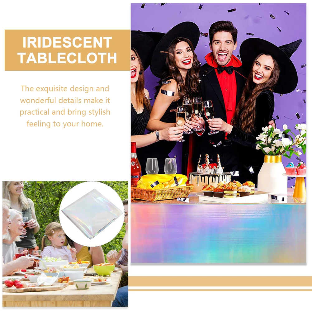 

3 Pcs Rainbow Tablecloth 137x274cm Iridescent Plastic Disposable Rectangle Wedding Party Decorations Aluminum Foil