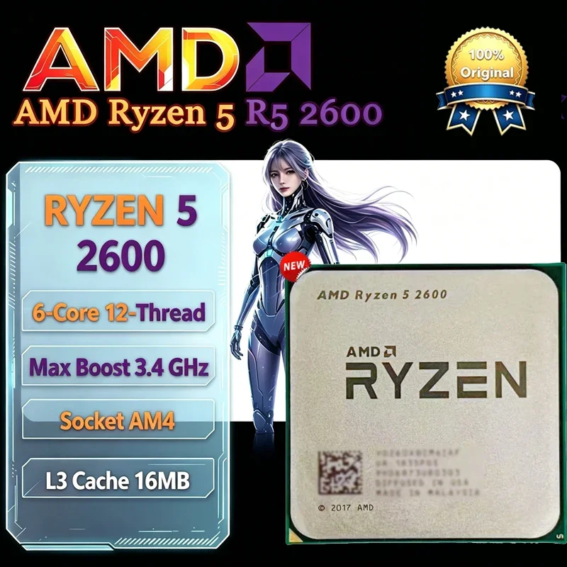 

AMD Ryzen 5 R5 2600 3.4GHz 6-Core 12-Core CPU Processor Socket AM4 CPU Ryzen 5 2600 R5 2600 CPU Without Package