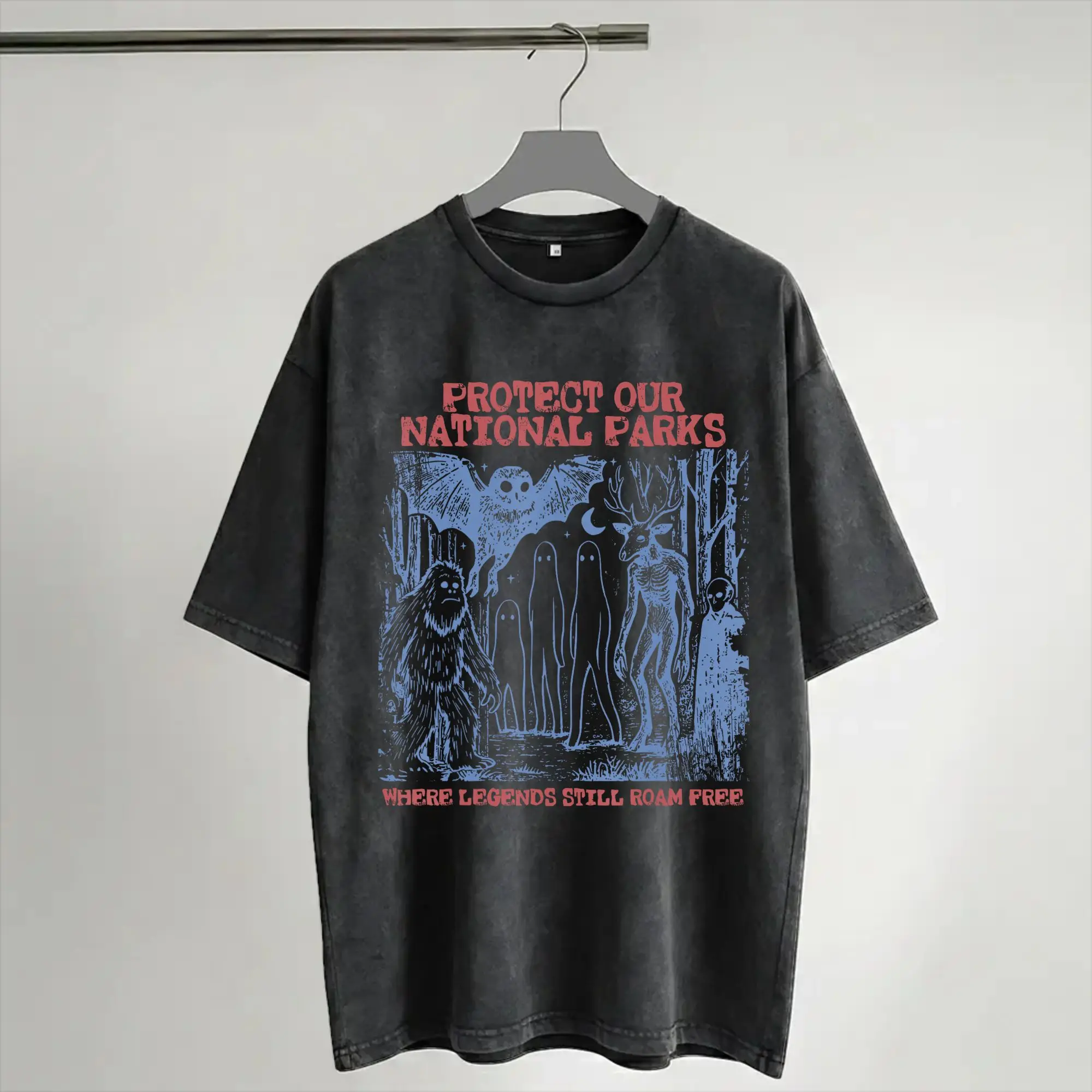 Protect Our National Parks Mothman Cryptid Weirdcore Washed T Shirts Streetwear Hip Hop Vintage T-Shirt  Tees Men Women