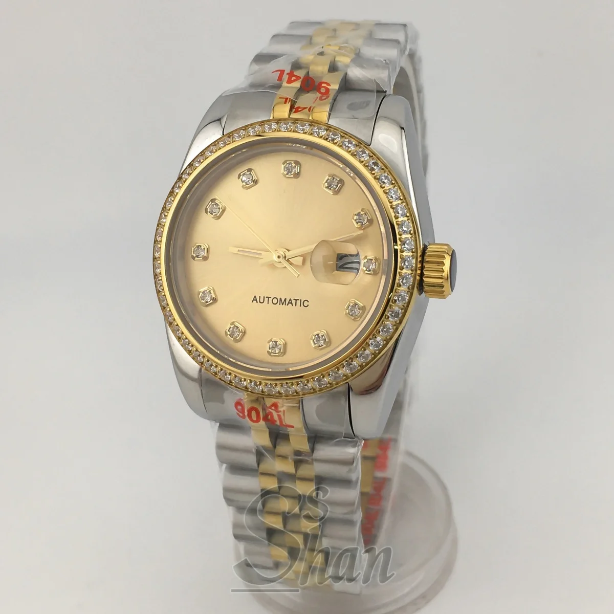 31mm Luxury Women's NH05 Automatic Mechanical Watch Two-Tone Gold Bracelet Diamond Bezel Sapphire Glass Gold Dial Diamond Indice