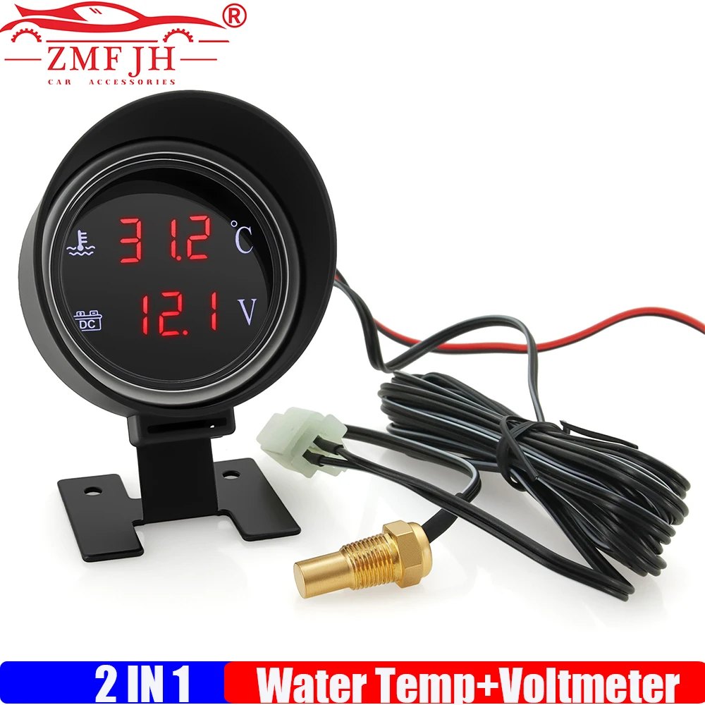 

2026 2 в 1 цифровой датчик температуры воды + вольтметр с датчиком 10 мм мигающая сигнализация красный светодиодный светильник для автомобиля грузовика 12 В 24 В