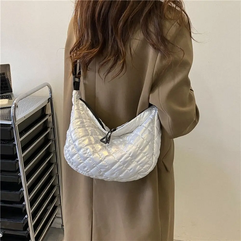 Space Cotton Shoulder Bag Simple Square Bag Lattice Pattern Shoulder Bag for Women All-match Cloth Handbag Girls