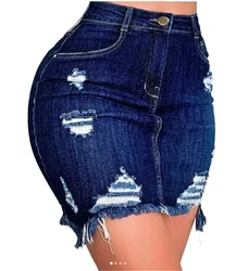 Autumn Women Fashion Denim Skirt Ripped Hip Distressed High Waist Button  Pencil Skirts Female Casual Summer Jeans