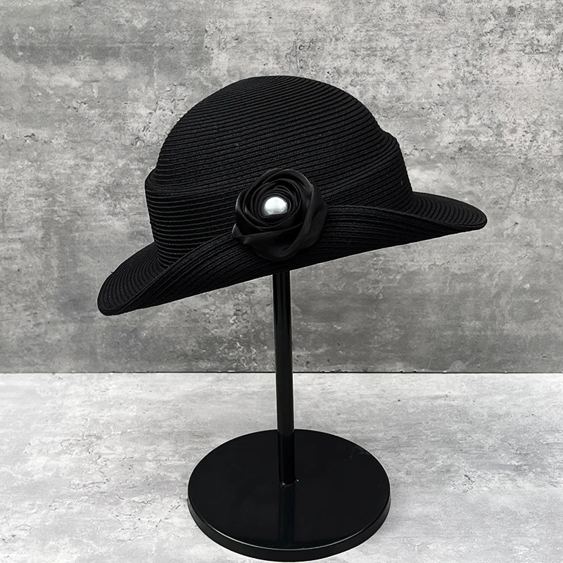 Designer Raffia Sun Hat - Timeless Roll-Brim Hat with Handcrafted Blooms, UPF 50+ Resort Chic Accessory