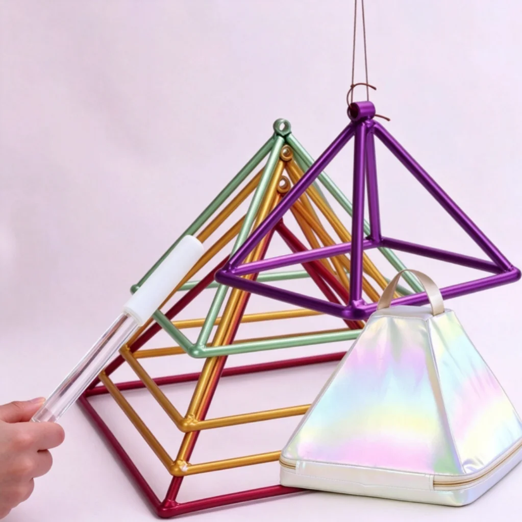 Crystal Pyramid Colorful Healing Singing Bowl, Meditation Yoga Energy Triangle Tower, Hanging Percussion Instrument