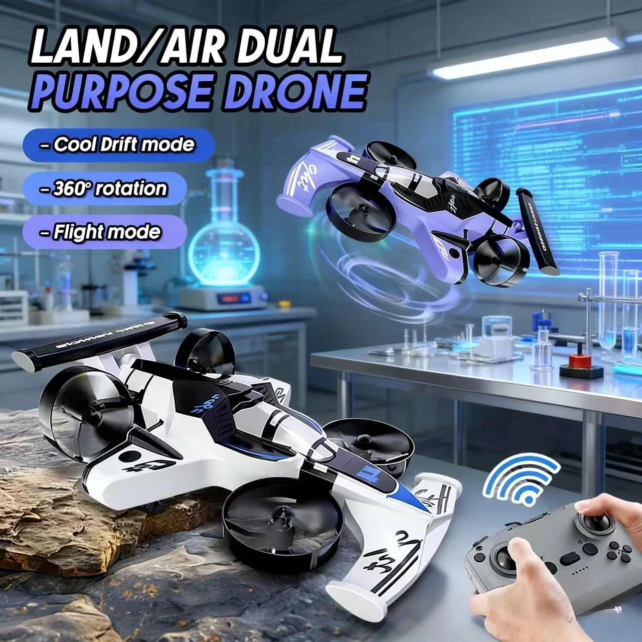 

2 in 1 Mini Land Air Flying Car Drone, 2.4G Dual Mode 4-Axis Racing RC Car, Kids Off-Road Toy, Present for Kids and Adults