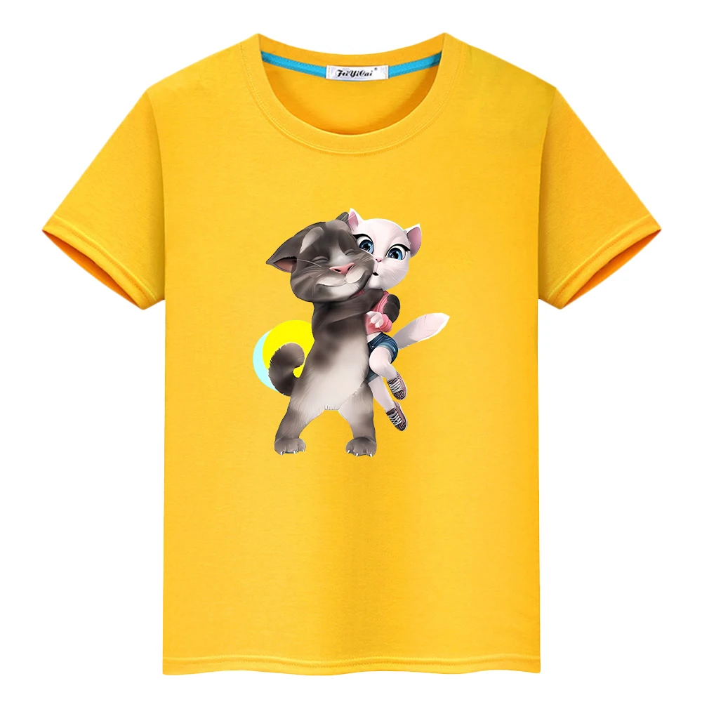 

Talking tom cat Print t shirt for kids boy 10year Kawaii Tops 100%Cotton Short anime Tees pride tshirt y2k one piece girl clothe