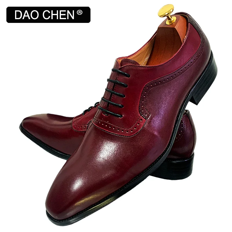 ITALIAN MEN OXFORD SHOES LACE UP RED POINTED TOE LUXURY MEN DRESS SHOES BUSINESS OFFICE WEDDING FORMAL LEATHER SHOES MEN