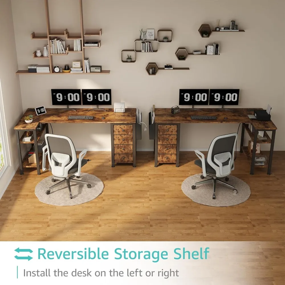 مكتب Lufeiya على شكل حرف L مع أدراج وتخزين، محطة عمل 55 زاوية مع مخرج طاقة للمكتب المنزلي أو غرفة النوم #4