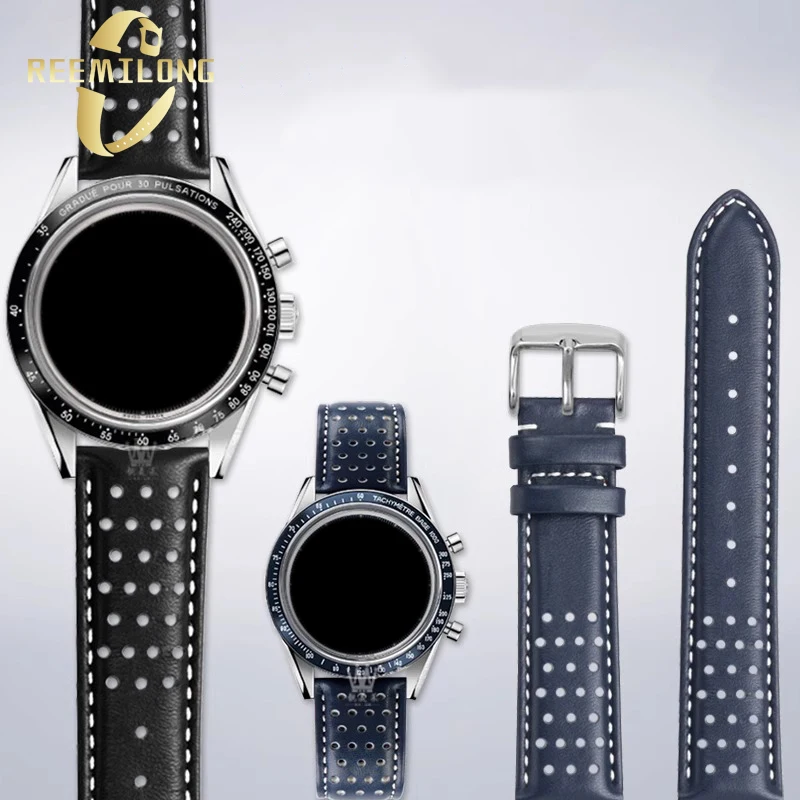 The first layer of cowhide watch strap 19mm black blue watchband For Omega Speedmaster 311.32.40 moonwatch professional ck2998