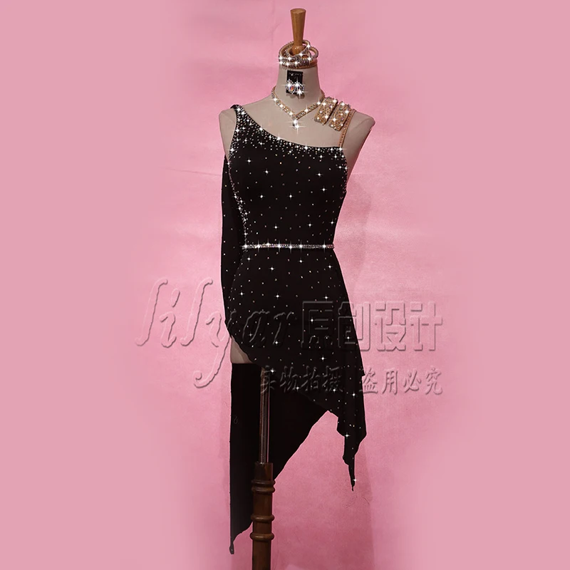 New Latin  Competition Dress Dance Skirt Latin Dance Costumes Skirt Performing  Sparkly Rhinestones Black Rumba