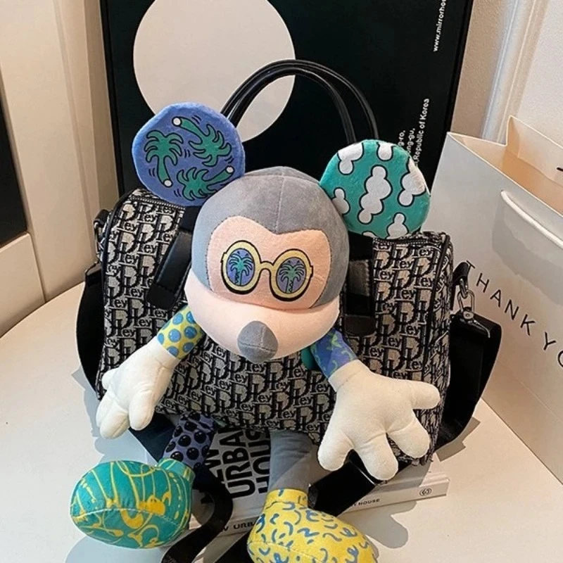 Mickey Mouse 3D Plush Tote Bag for Women Artistic Printed Pattern Stylish Glasses Cute Edgy Casual Daily Commute Streetwear Bag