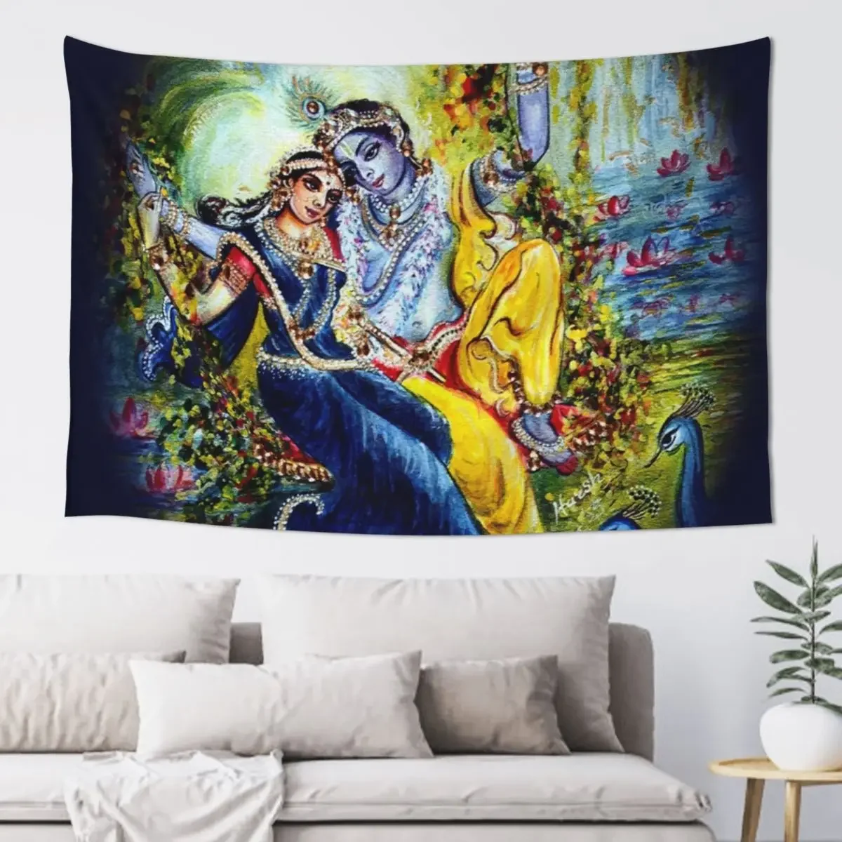 Radha Krishna Jhula Leela Tapestry Wallpaper Bedroom Kawaii Room Decor Tapestry