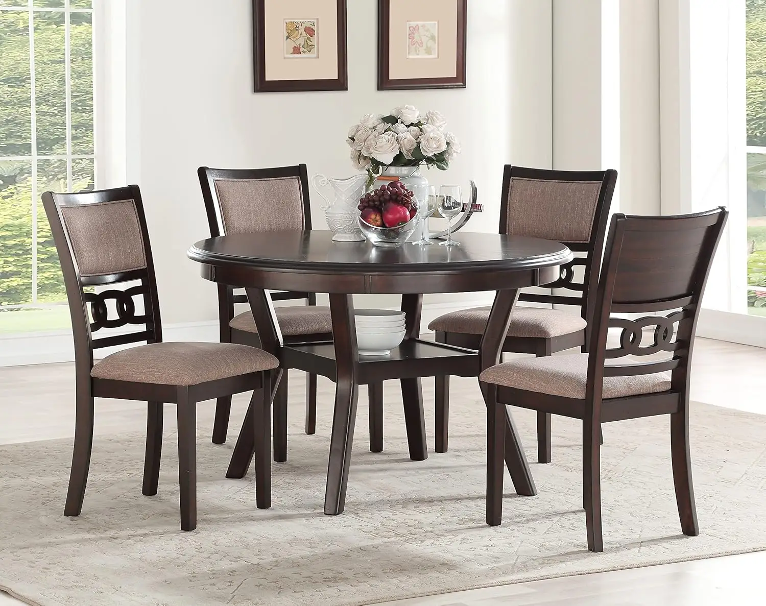 

Furniture Gia 5-Piece Round Dining Set with 1 Table and 4 Chairs, 42.25-Inch, Cherry