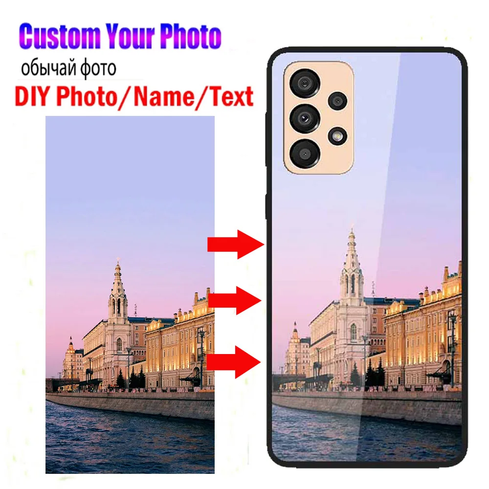 Customized Glass Phone Cases For Samsung Galaxy A33 A73 A53 5G Cover DIY Photo Text Name Design For Samsung A52 A72 A32 4G Case