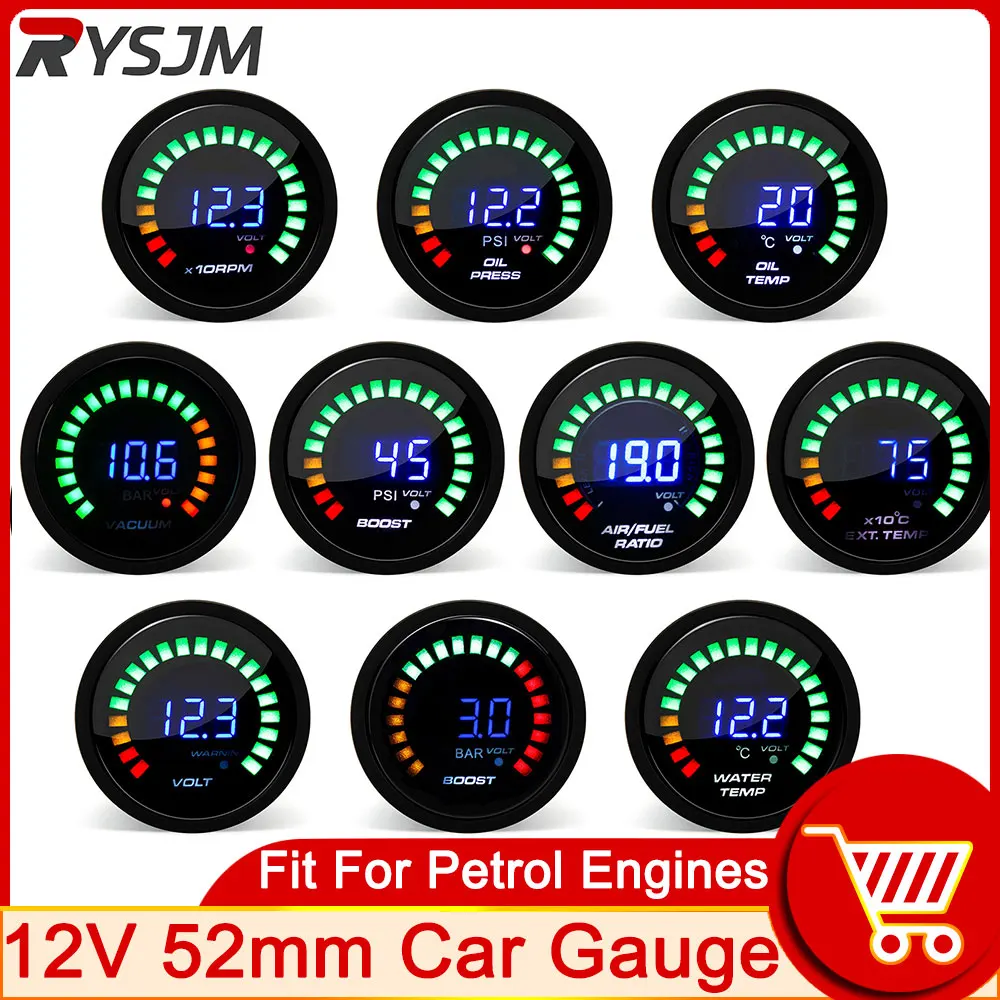 AD 52MM Water Temperature Meter 20 LED Digital Display Boost Gauge Oil Pressure Oil Temp Voltmeter AFR EGT Tachometer Car Gauge