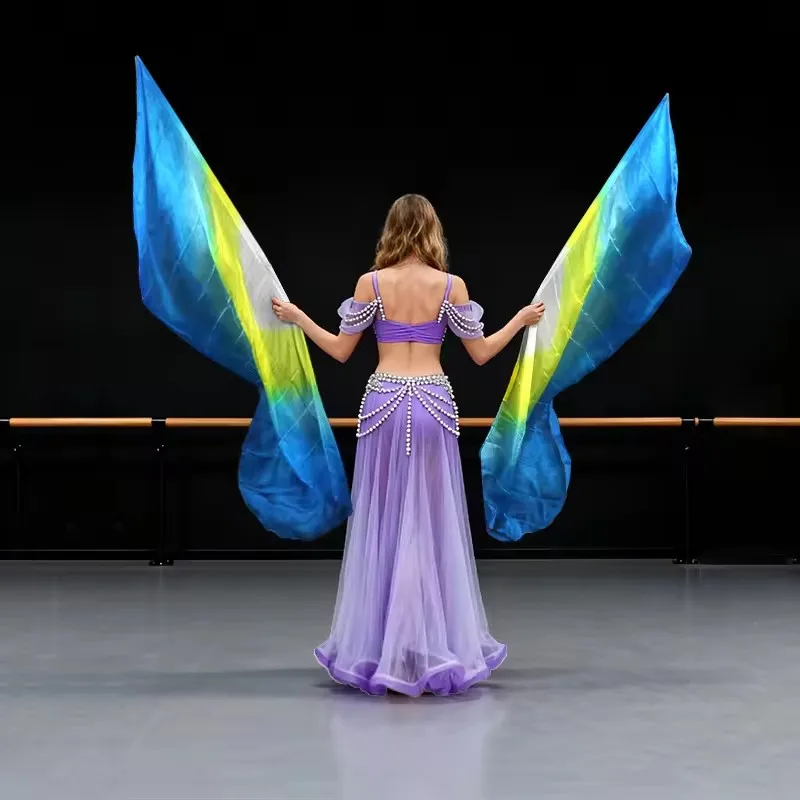 100% seda real 1 par de acessórios de dança do ventre lance seda semicírculo véu xale feminino tingido prática desempenho adereços bandeira da igreja