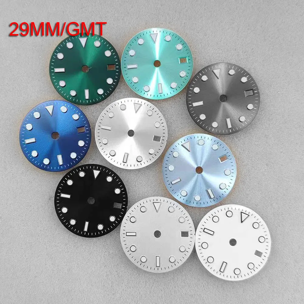 MOD Dia 29MM Matte Sunbures Enamel Black Blue Green Watch Dial For Seiko GMT NH34 Movement Diving Watch