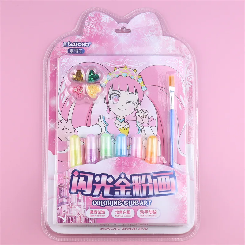 เด็กผงทองสีน้ําภาพวาดชุดสาวสร้างสรรค์ทําด้วยมือ DIY ระบายสีภาพวาด Graffiti Art แต่งหน้าภาพวาดของเล่น